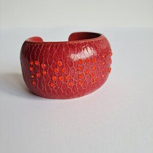 Women's Red Leather Paris Cuff Bracelet